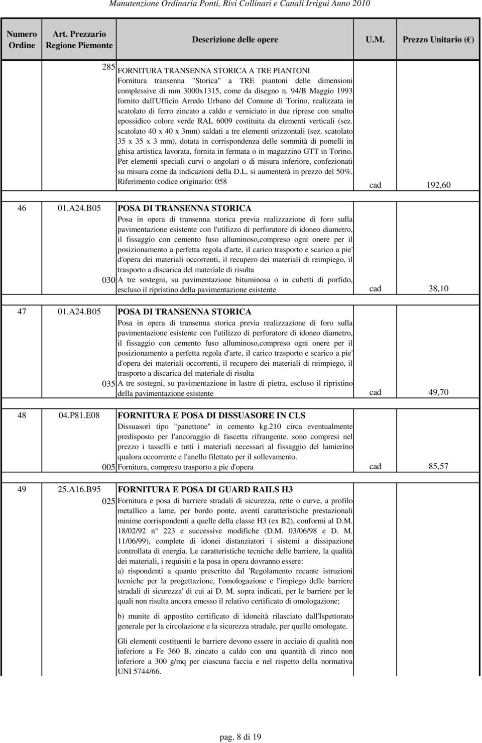 costituita da elementi verticali (sez. scatolato 40 x 40 x 3mm) saldati a tre elementi orizzontali (sez.