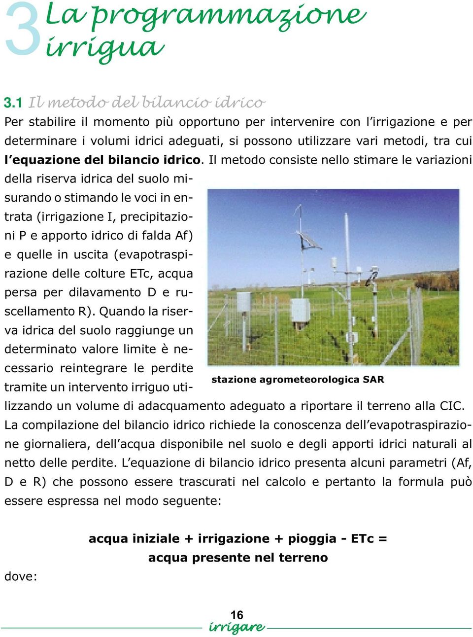 equazione del bilancio idrico.