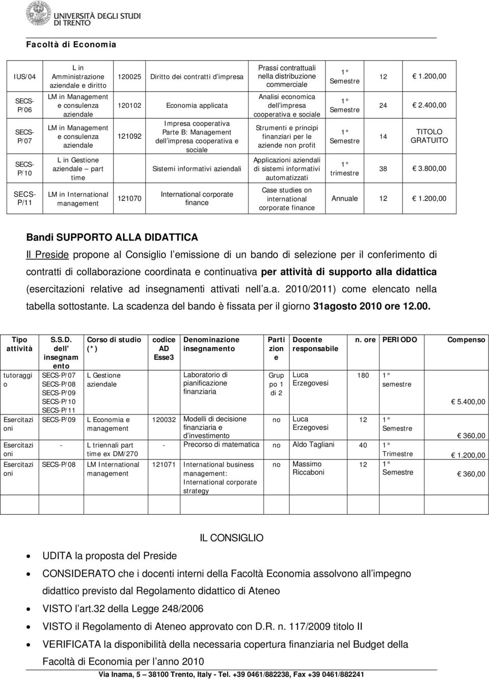 cooperativa Parte B: Management dell impresa cooperativa e sociale Sistemi informativi aziendali Analisi economica dell impresa cooperativa e sociale Strumenti e principi finanziari per le aziende