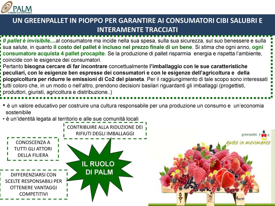 Si stima che ogni anno, ogni consumatore acquista 4 pallet procapite. Se la produzione di pallet risparmia energia e rispetta l ambiente, coincide con le esigenze dei consumatori.