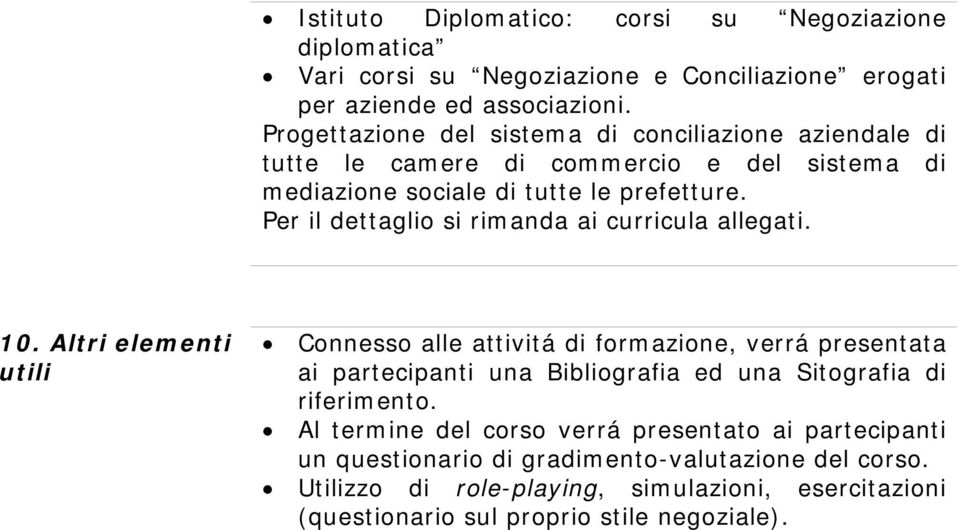 Per il dettaglio si rimanda ai curricula allegati. 10.