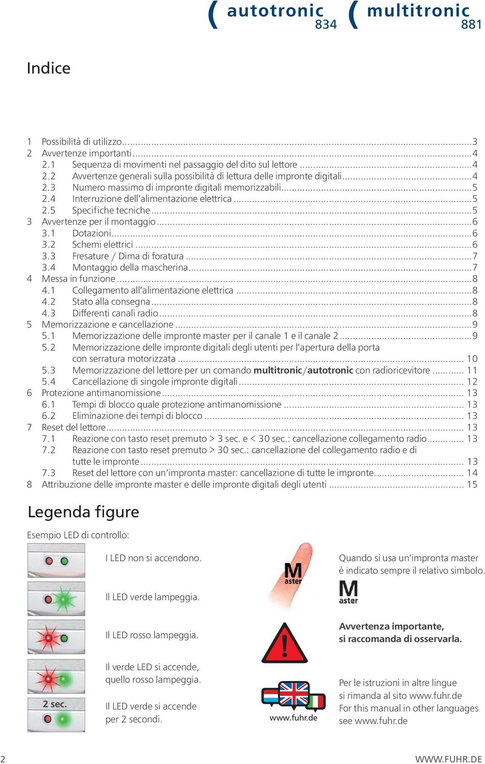 ..6 3.3 Fresature / Dima di foratura...7 3.4 Montaggio della mascherina...7 4 Messa in funzione...8 4.1 Collegamento all alimentazione elettrica...8 4.2 Stato alla consegna...8 4.3 Differenti canali radio.