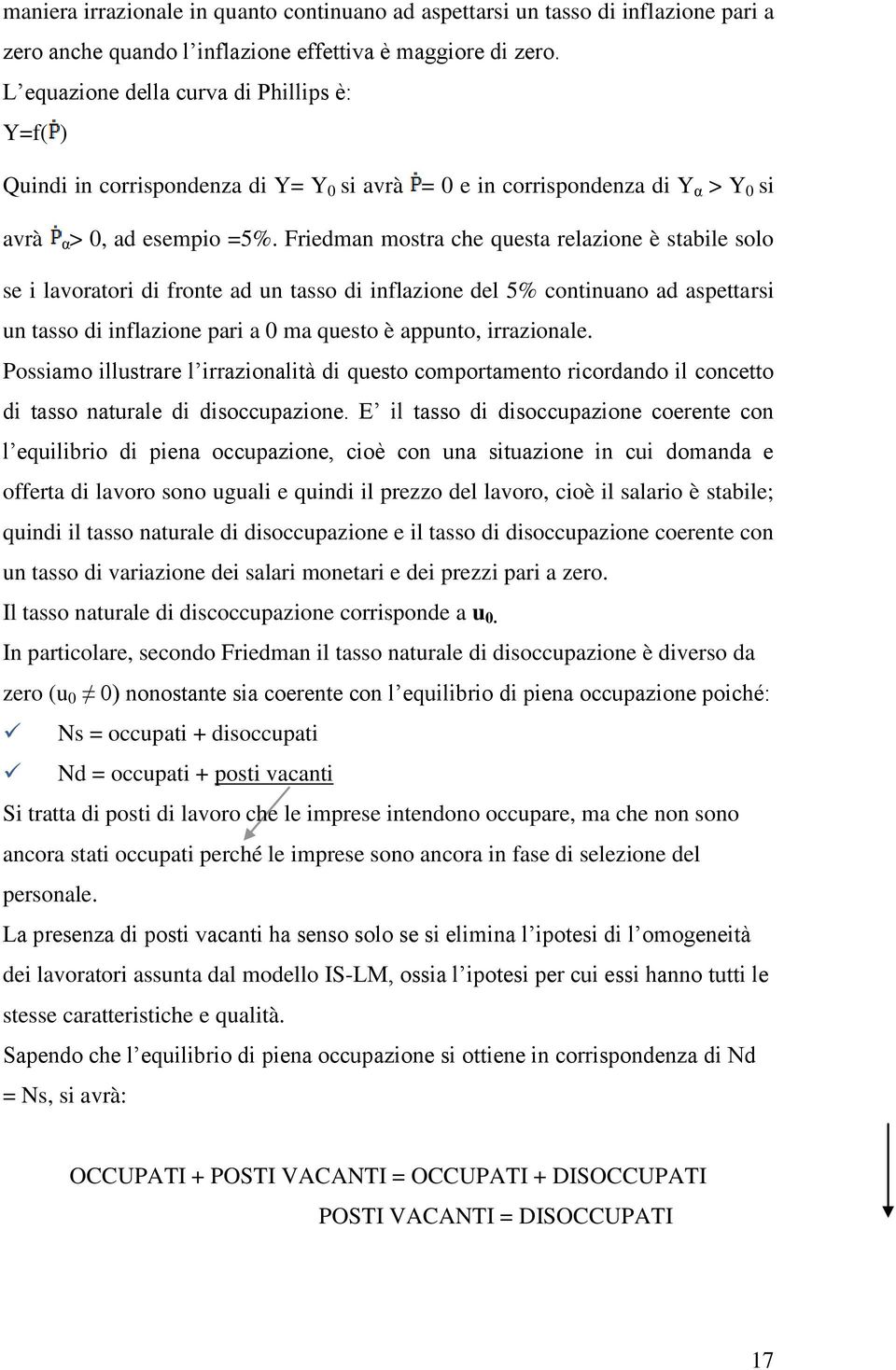 Friedman mostra che questa relazione è stabile solo se i lavoratori di fronte ad un tasso di inflazione del 5% continuano ad aspettarsi un tasso di inflazione pari a 0 ma questo è appunto,