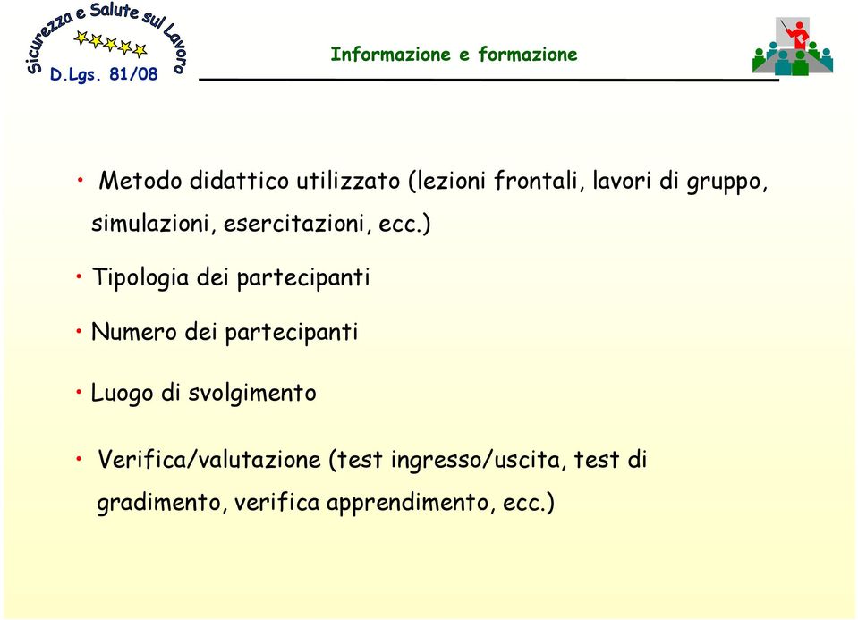 ) Tipologia dei partecipanti Numero dei partecipanti Luogo di