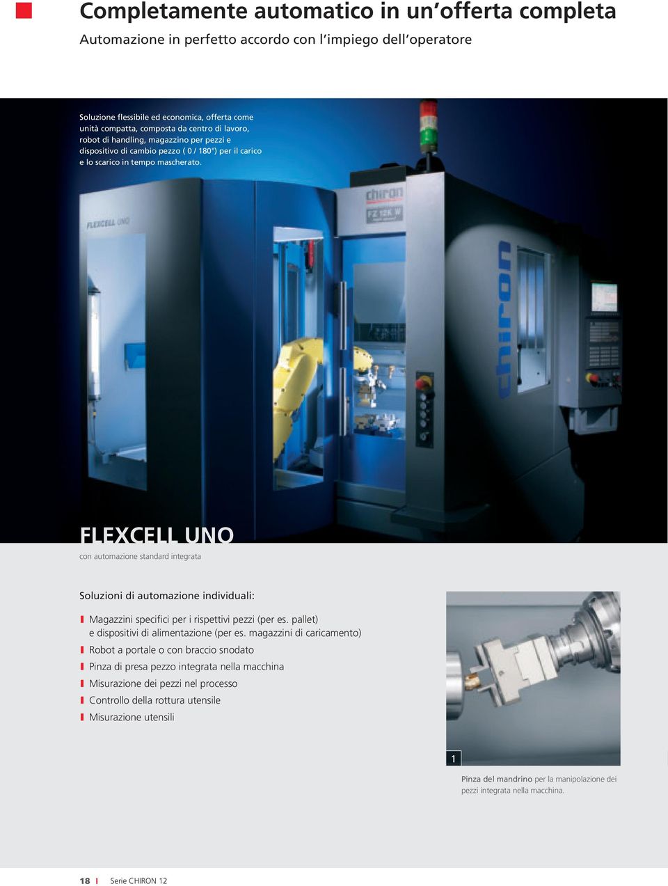 FLEXCELL UNO con automazione standard integrata Soluzioni di automazione individuali: I Magazzini specifici per i rispettivi pezzi (per es. pallet) e dispositivi di alimentazione (per es.