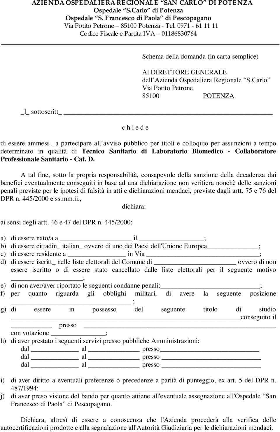 Sanitario di Laboratorio Biomedico - Collaboratore Professionale Sanitario - Cat. D.