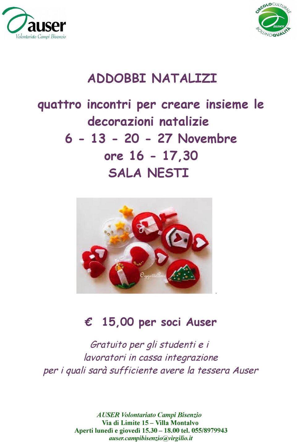 Novembre ore 16-17,30 SALA NESTI 15,00 Gratuito