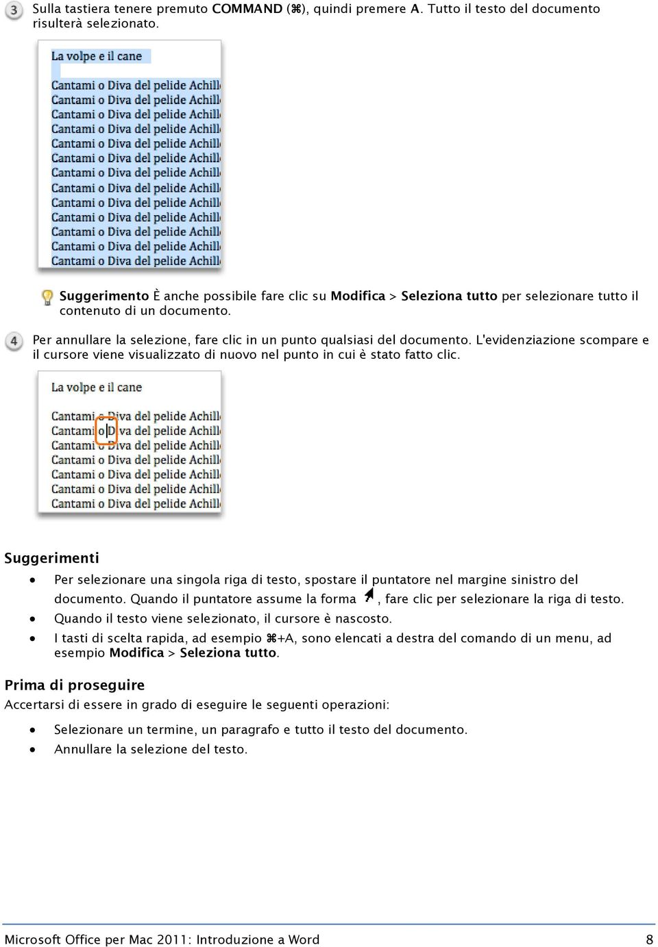 L'evidenziazione scompare e il cursore viene visualizzato di nuovo nel punto in cui è stato fatto clic.