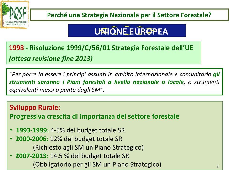 internazionale e comunitario gli strumenti saranno i Piani forestali a livello nazionale o locale, o strumenti equivalenti messi a punto dagli SM.