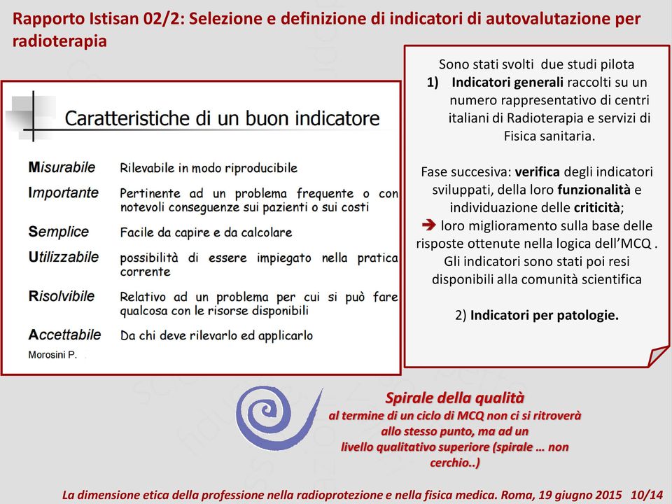 Fase succesiva: verifica degli indicatori sviluppati, della loro funzionalità e individuazione delle criticità; loro miglioramento sulla base delle risposte ottenute nella logica dell MCQ.