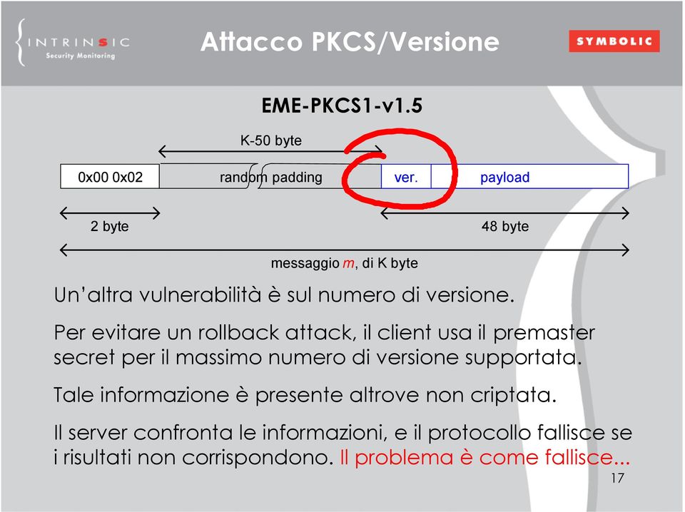 Per evitare un rollback attack, il client usa il premaster secret per il massimo numero di versione supportata.