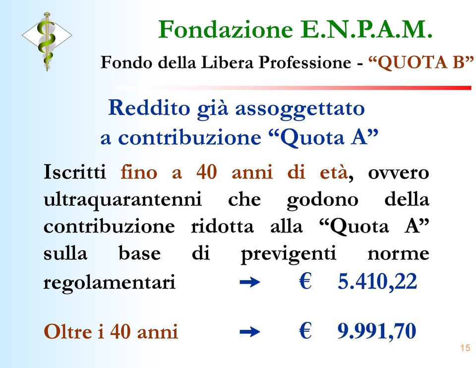 della contribuzione ridotta alla Quota A sulla base di