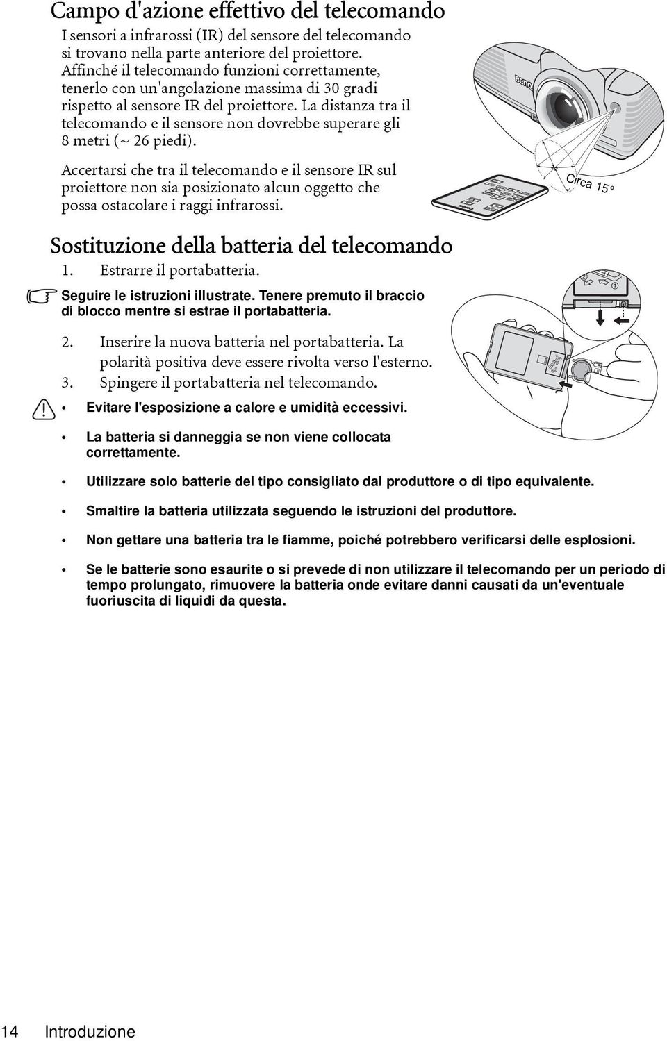 La distanza tra il telecomando e il sensore non dovrebbe superare gli 8 metri (~ 26 piedi).