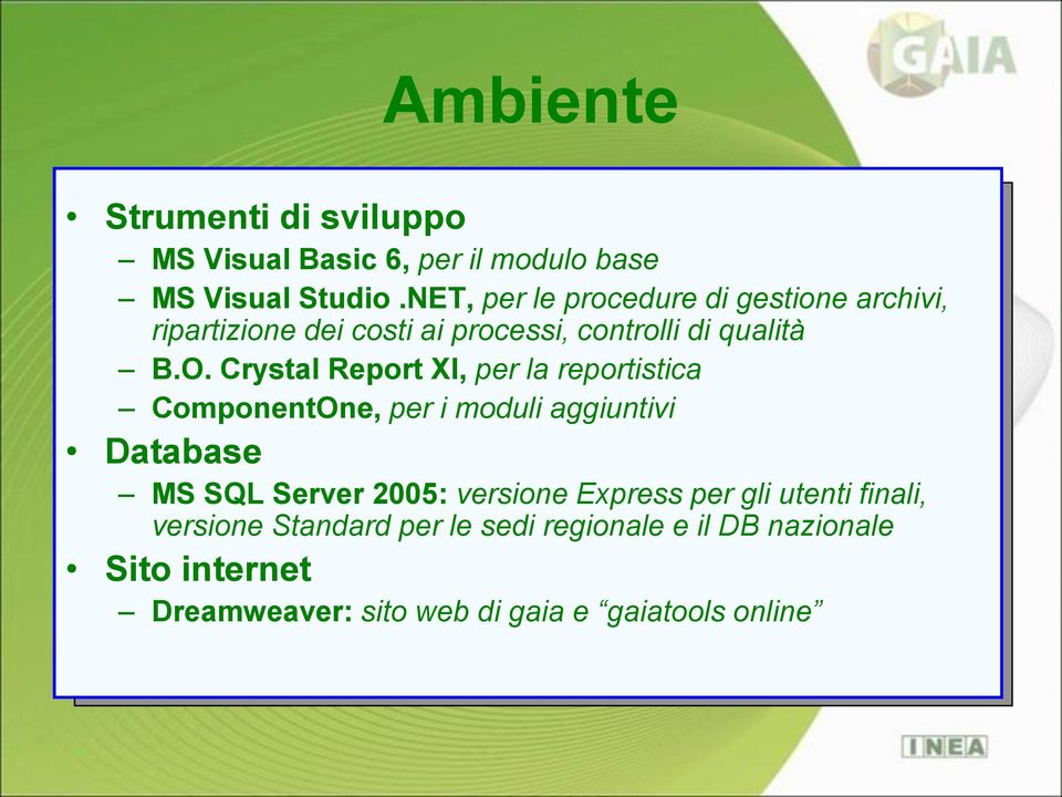 Crystal Report XI, per la reportistica ComponentOne, per i moduli aggiuntivi Database MS SQL Server 2005: versione