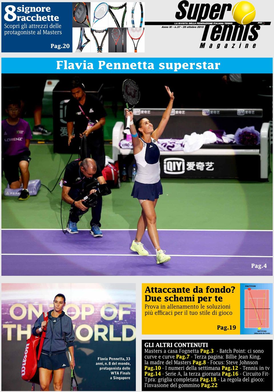 8 del mondo, protagonista delle WTA Finals a Singapore GLI ALTRI CONTENUTI Masters a casa Fognetta Pag.3 - Batch Point: ci sono curve e curve Pag.