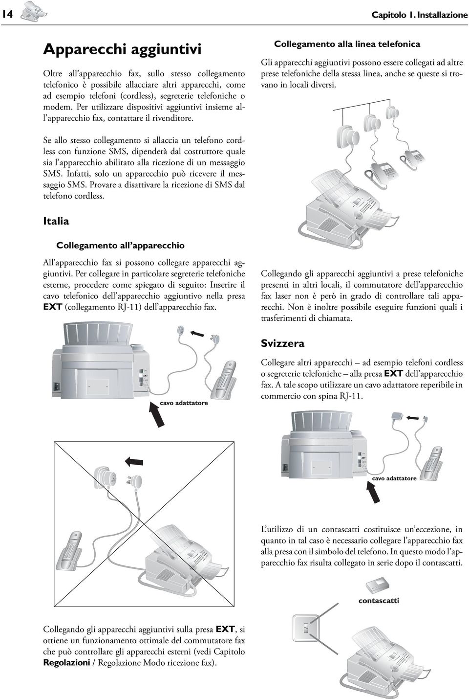 telefoniche o modem. Per utilizzare dispositivi aggiuntivi insieme all apparecchio fax, contattare il rivenditore.