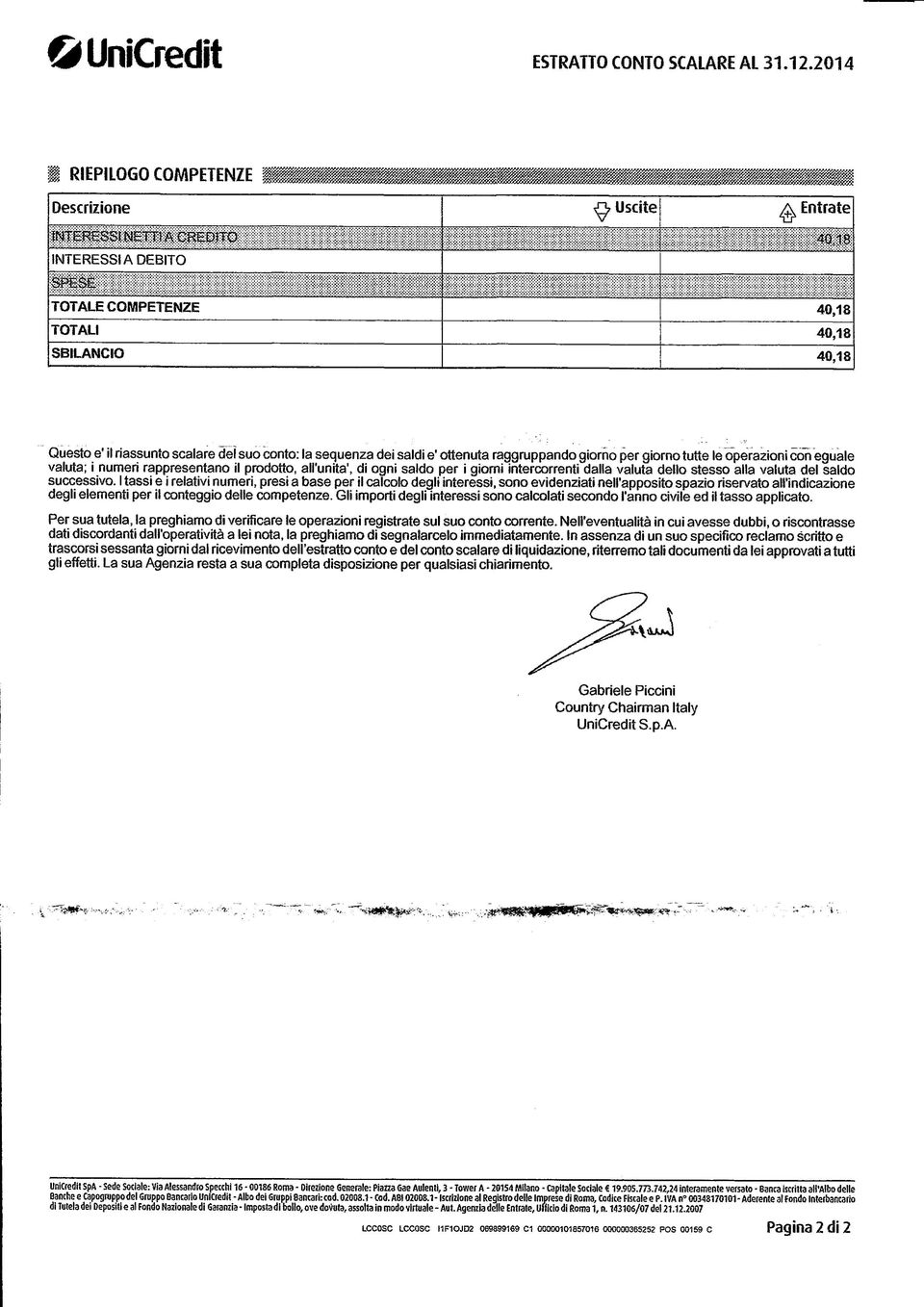 0* "' '«,38 f f f f f f ', ' 40,8 40,8 40,8 Questo e' il riassunto scalare del suo conto: la sequenza dei saldi e' ottenuta raggnippando giorno per giorno tutte le operazioni con eguale valuta; i