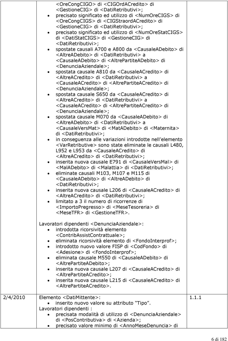 <DatiRetributivi> a <CausaleADebito> di <AltrePartiteADebito> di <DenunciaAziendale>; spostata causale A810 da <CausaleACredito> di <AltreACredito> di <DatiRetributivi> a <CausaleACredito> di