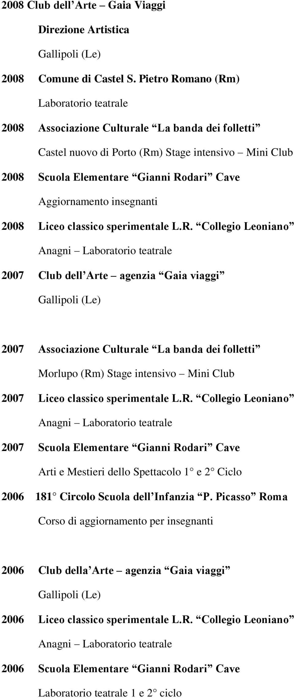 insegnanti 2008 Liceo classico sperimentale L.R.