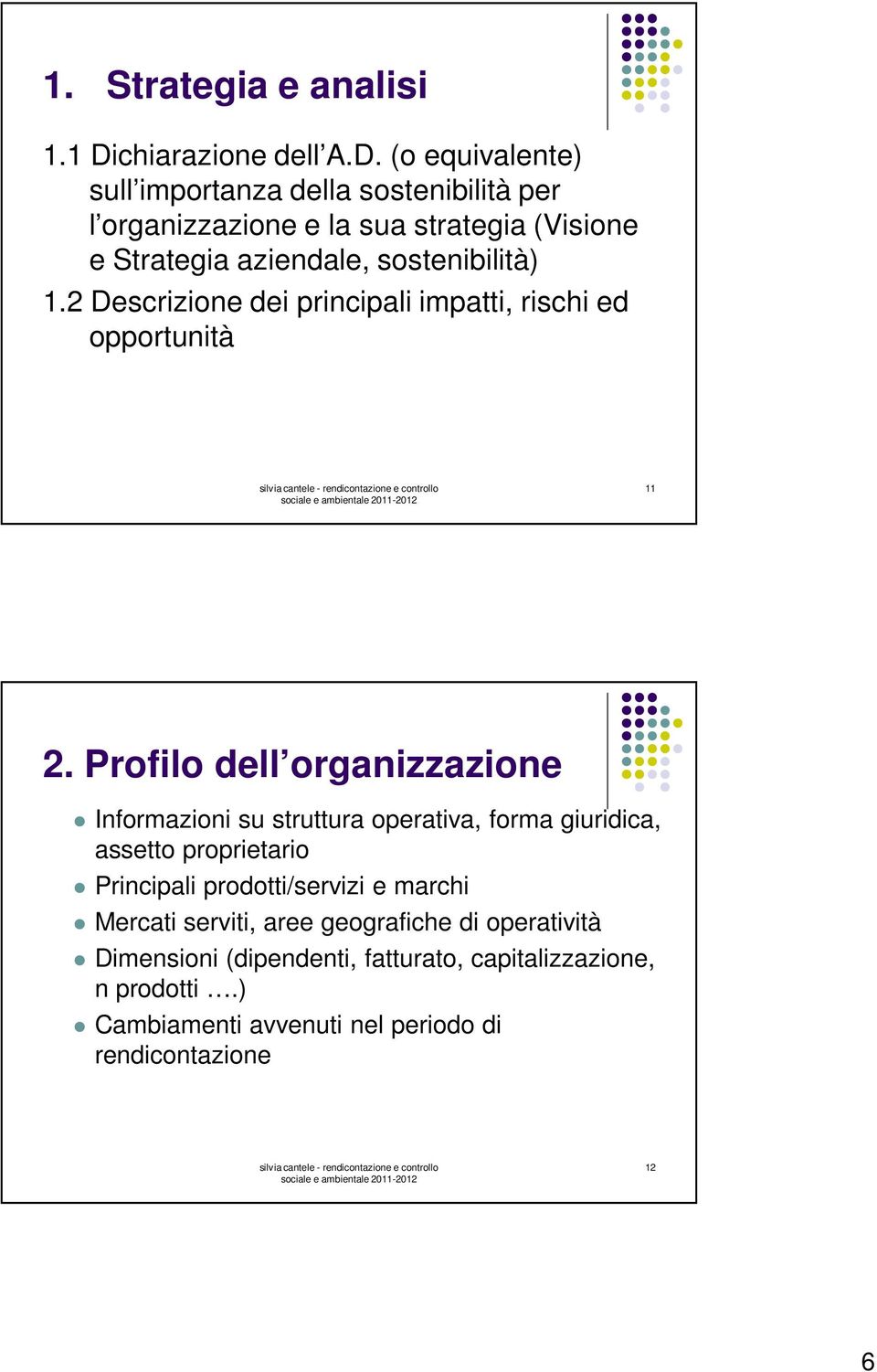 (o equivalente) sull importanza della sostenibilità per l organizzazione e la sua strategia (Visione e Strategia aziendale, sostenibilità) 1.