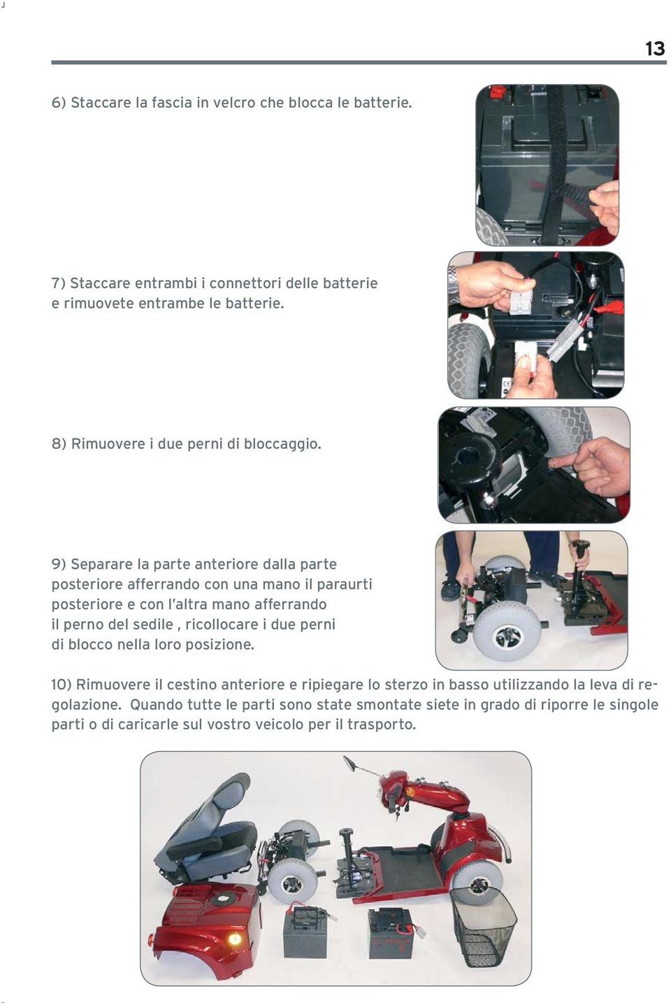 9) Separare la parte anteriore dalla parte posteriore afferrando con una mano il paraurti posteriore e con l altra mano afferrando il perno del sedile,