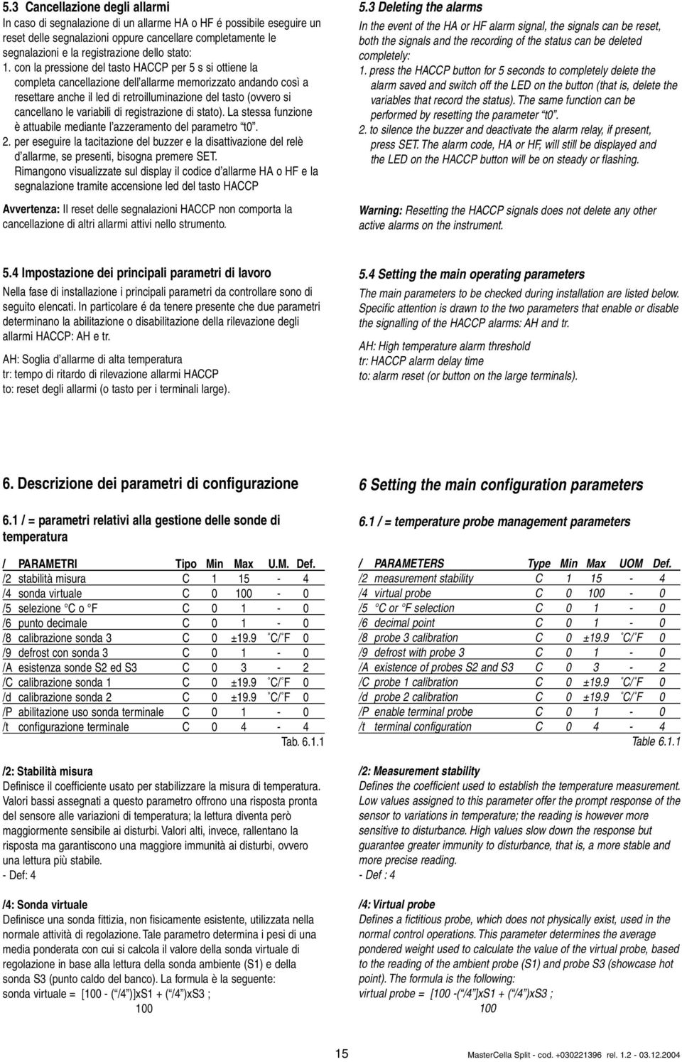 con la pressione del tasto HACCP per 5 s si ottiene la completa cancellazione dell allarme memorizzato andando così a resettare anche il led di retroilluminazione del tasto (ovvero si cancellano le