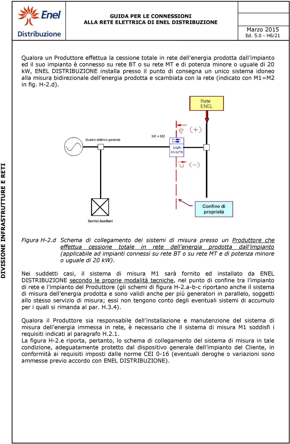 ENEL DISTRIBUZIONE installa presso il punto di consegna un unico sistema idoneo alla misura bidirezionale dell energia prodotta e scambiata con la rete (indicato con M1=M2 in fig. H-2.d). Figura H-2.