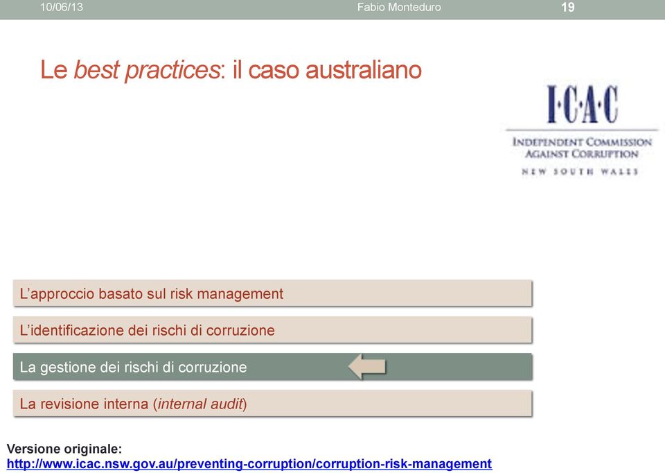 corruzione La revisione interna (internal audit) Versione originale: