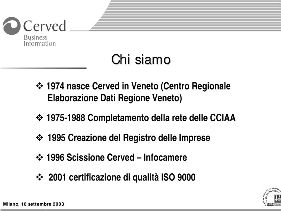 della rete delle CCIAA 1995 Creazione del Registro delle