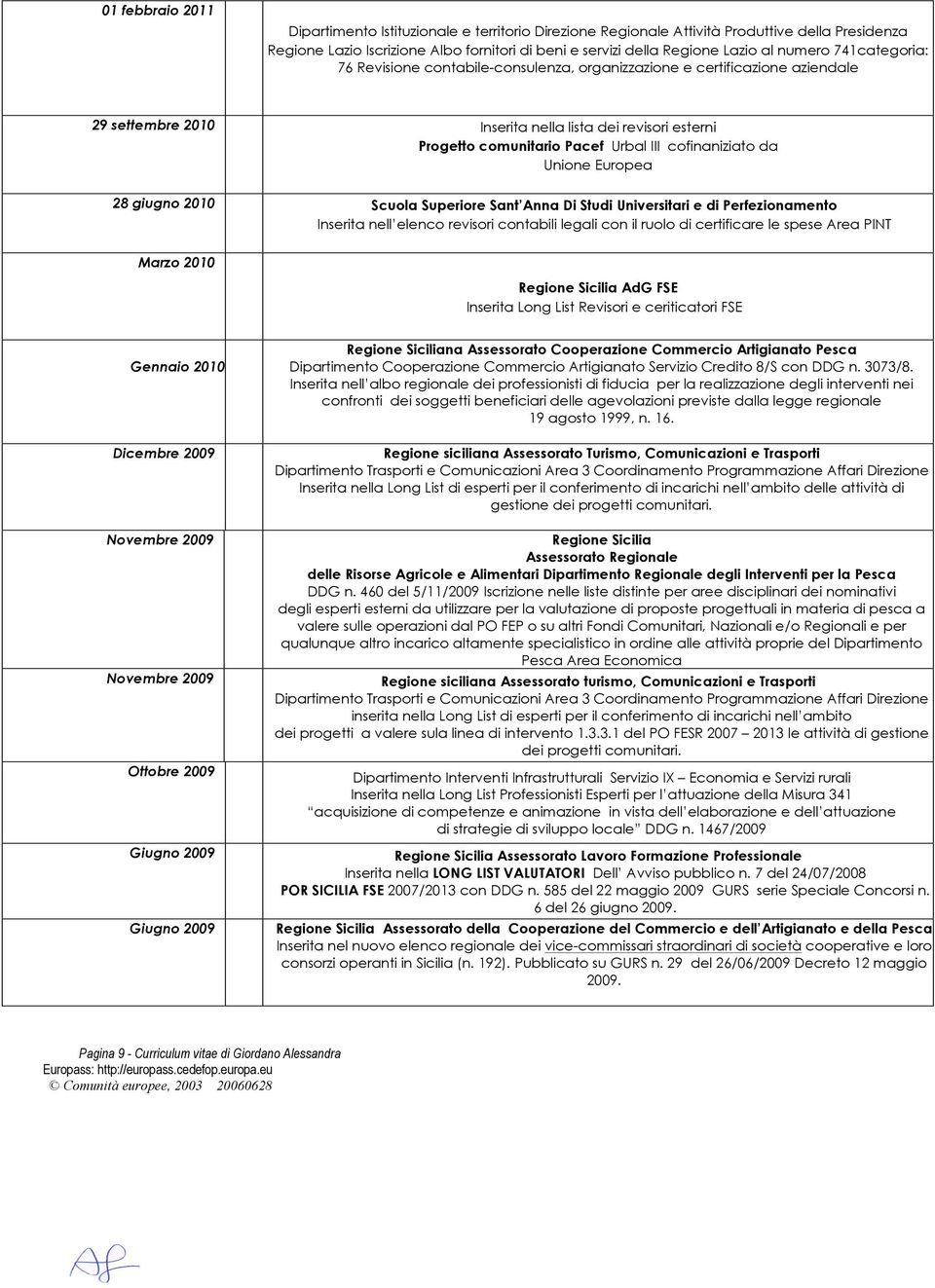 cofinaniziato da Unione Europea 28 giugno 2010 Scuola Superiore Sant Anna Di Studi Universitari e di Perfezionamento Inserita nell elenco revisori contabili legali con il ruolo di certificare le