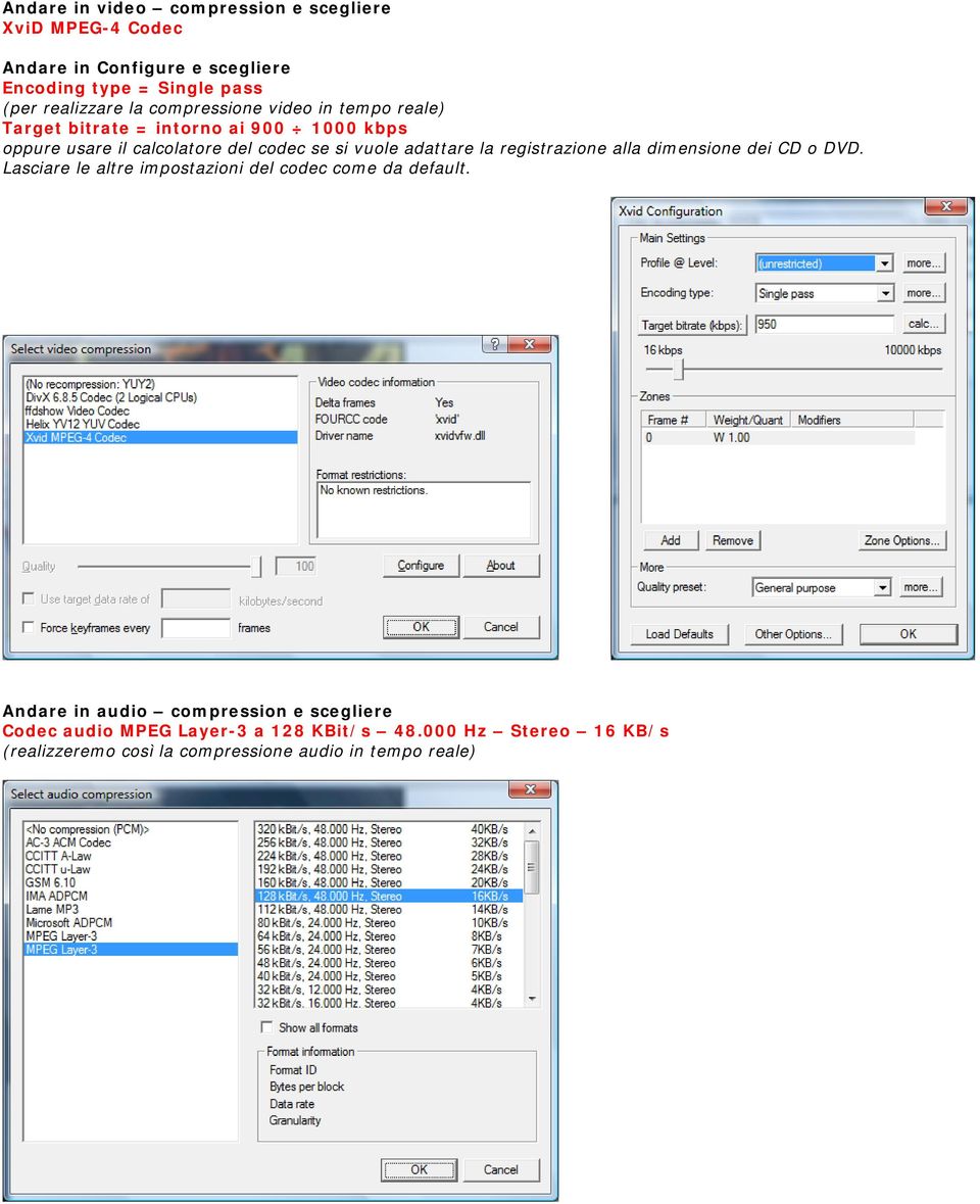 adattare la registrazione alla dimensione dei CD o DVD. Lasciare le altre impostazioni del codec come da default.