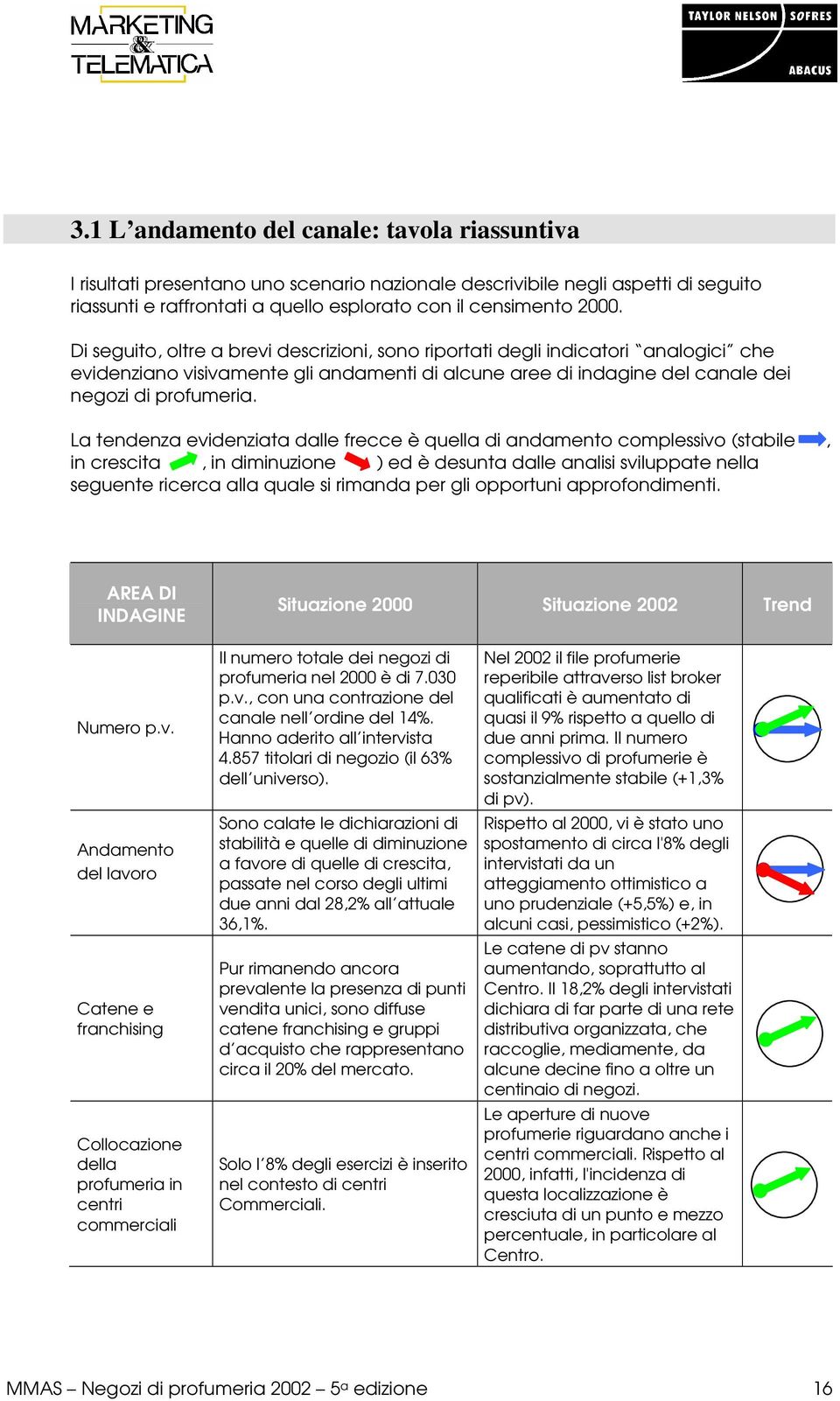 La tendenza evidenziata dalle frecce è quella di andamento complessivo (stabile, in crescita, in diminuzione ) ed è desunta dalle analisi sviluppate nella seguente ricerca alla quale si rimanda per