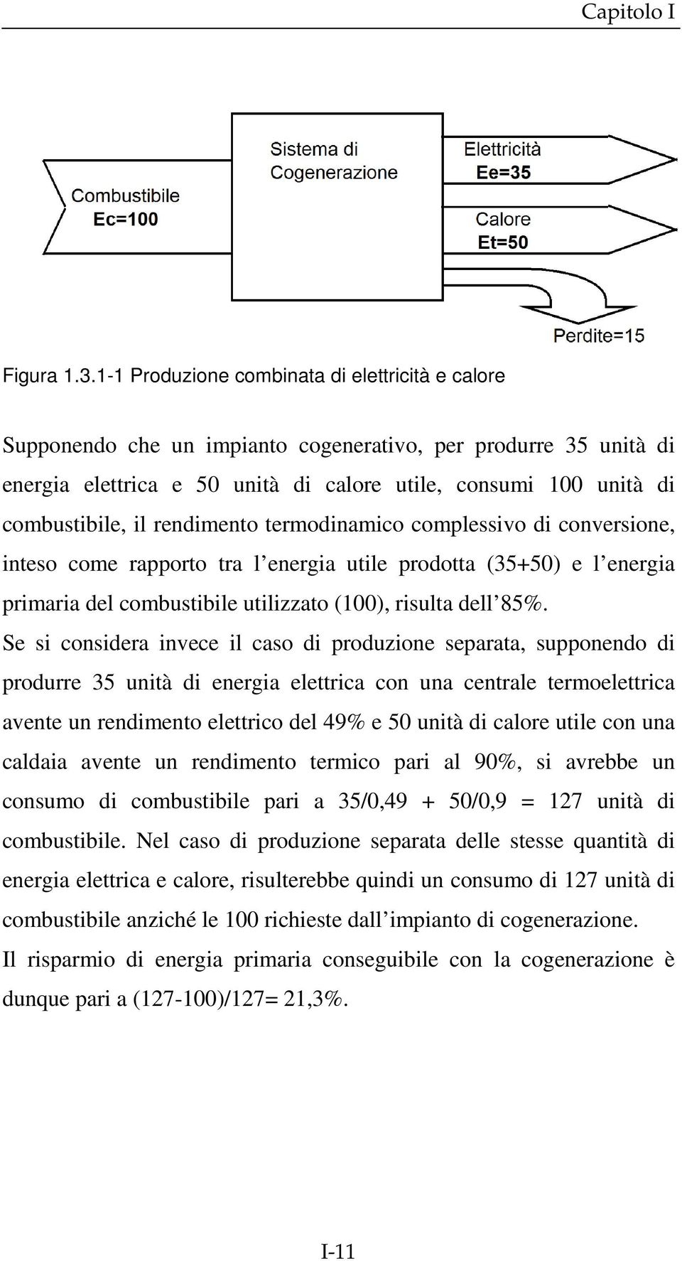 rendimento termodinamico complessivo di conversione, inteso come rapporto tra l energia utile prodotta (35+50) e l energia primaria del combustibile utilizzato (100), risulta dell 85%.