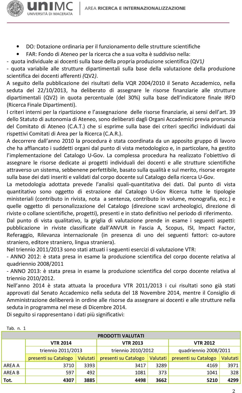 A seguito della pubblicazione dei risultati della VQR 2004/2010 il Senato Accademico, nella seduta del 22/10/2013, ha deliberato di assegnare le risorse finanziarie alle strutture dipartimentali