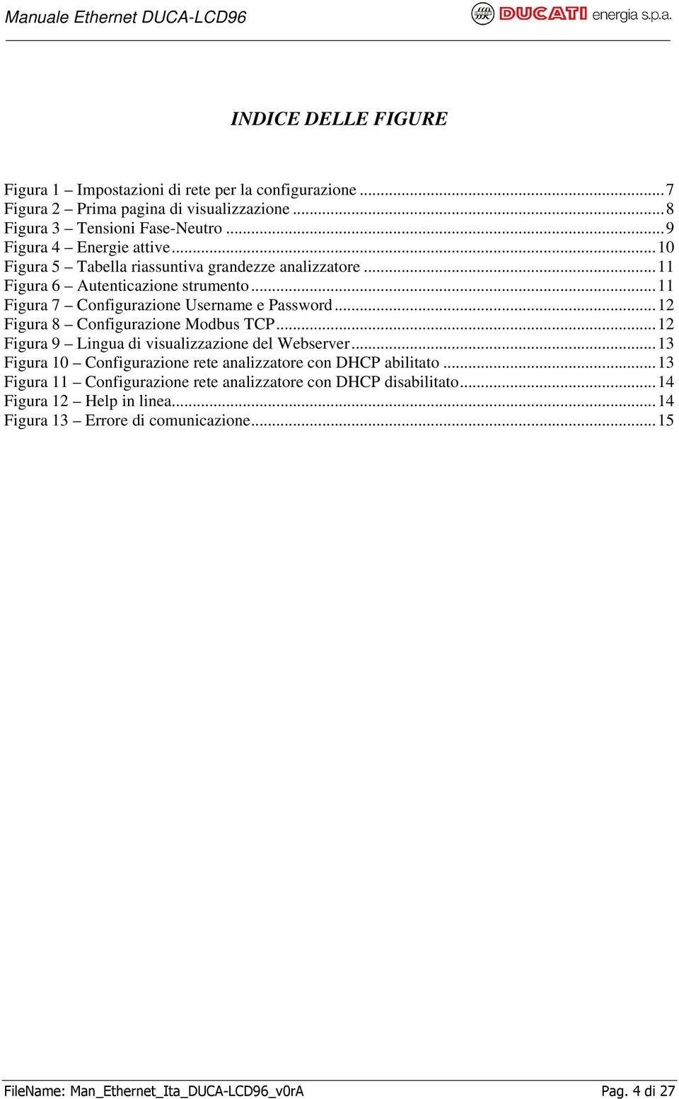 ..12 Figura 8 Configurazione Modbus TCP...12 Figura 9 Lingua di visualizzazione del Webserver...13 Figura 10 Configurazione rete analizzatore con DHCP abilitato.