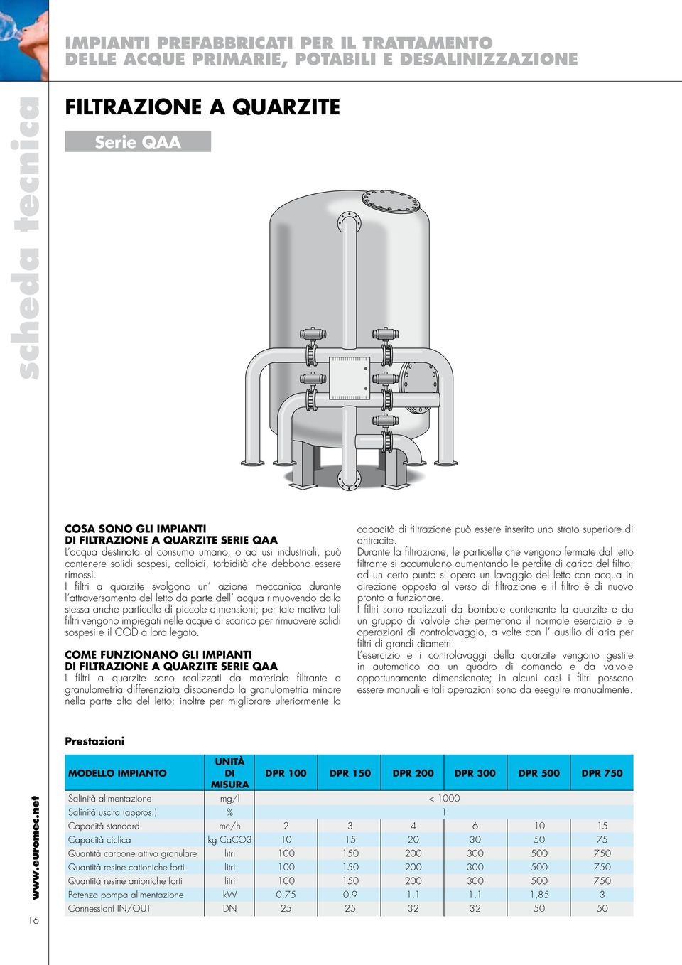 I filtri a quarzite svolgono un azione meccanica durante l attraversamento del letto da parte dell acqua rimuovendo dalla stessa anche particelle di piccole dimensioni; per tale motivo tali filtri