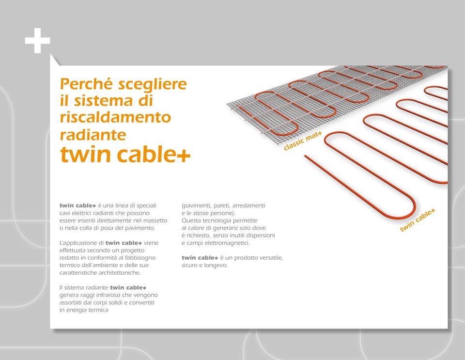 L applicazione di twin cable+ viene effettuata secondo un progetto redatto in conformità al fabbisogno termico dell ambiente e delle sue caratteristiche architettoniche.