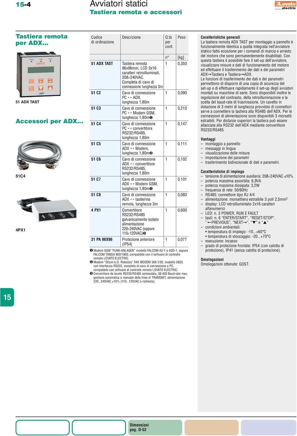 Completa di cavo di connessione lunghezza 3m 51 C2 Cavo di connessione 1 0,090 PC ADX, 51 C3 Cavo di connessione 1 0,210 PC Modem GSM, ❶ 51 C4 Cavo di connessione 1 0,147 PC convertitore RS232/RS485,