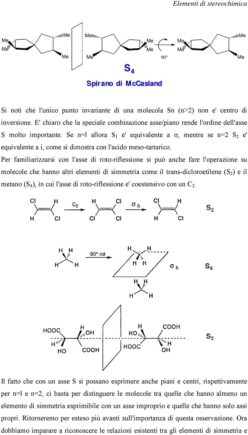 Per fmilirizzrsi con l'sse di roto-riflessione si può nche fre l'operzione su molecole che hnno ltri elementi di simmetri come il trns-dicloroetilene (S 2 ) e il metno (S 4 ), in cui l'sse di