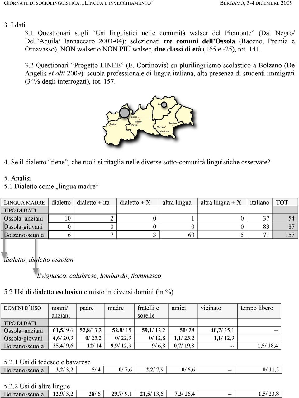 PIÙ walser, due classi di età (+65 e -25), tot. 141. 3.2 Questionari Progetto LINEE (E.