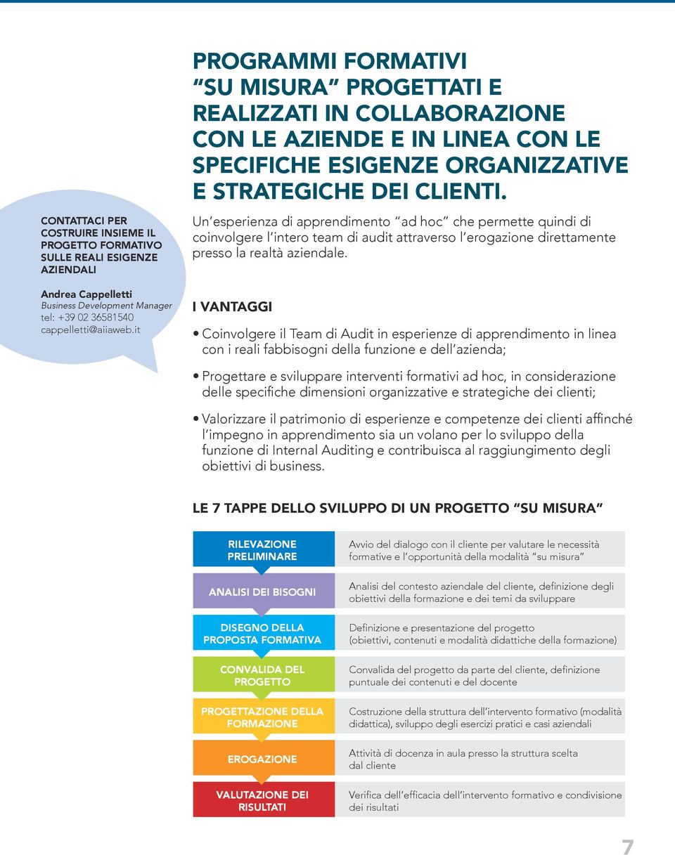 Un esperienza di apprendimento ad hoc che permette quindi di coinvolgere l intero team di audit attraverso l erogazione direttamente presso la realtà aziendale.