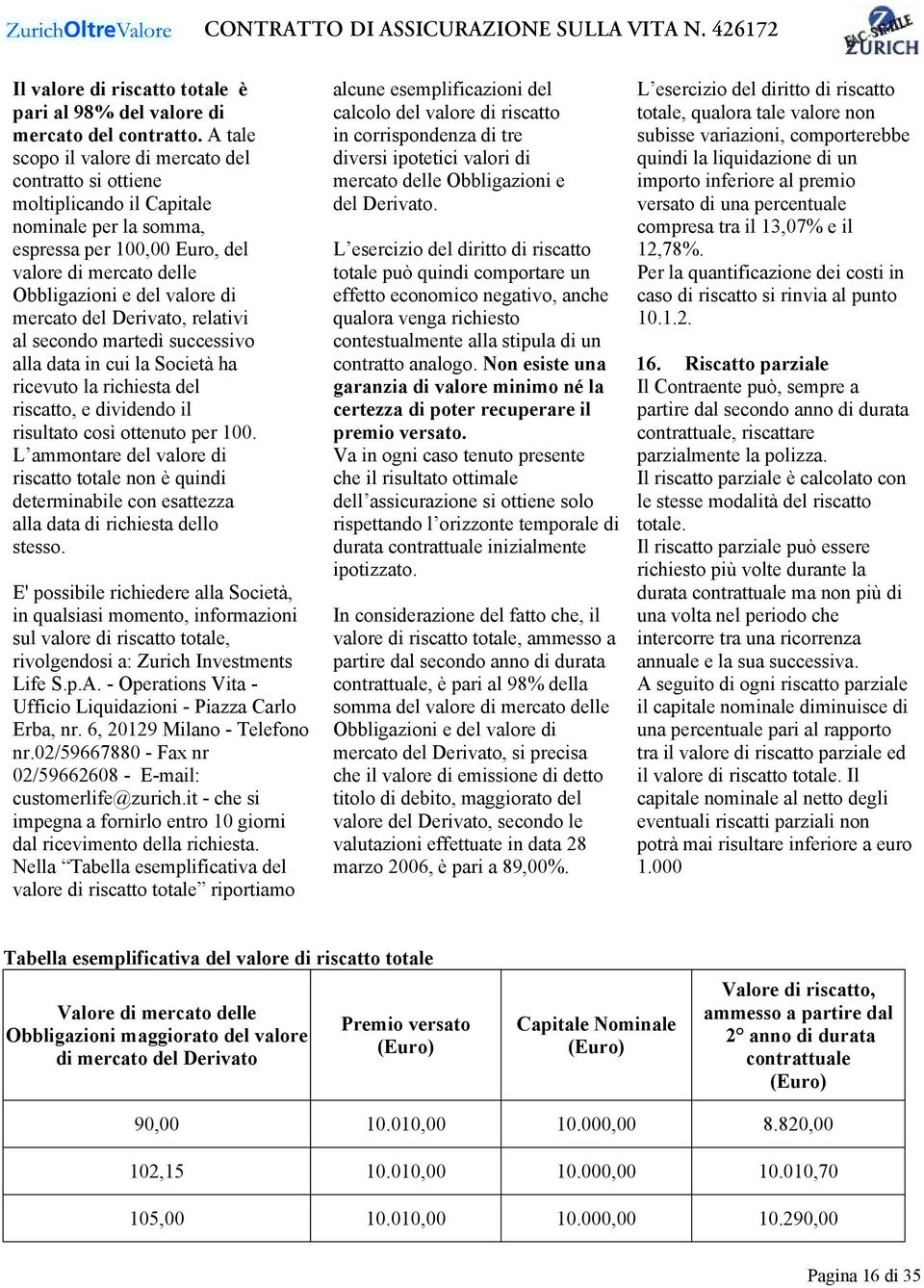 del Derivato, relativi al secondo martedì successivo alla data in cui la Società ha ricevuto la richiesta del riscatto, e dividendo il risultato così ottenuto per 100.