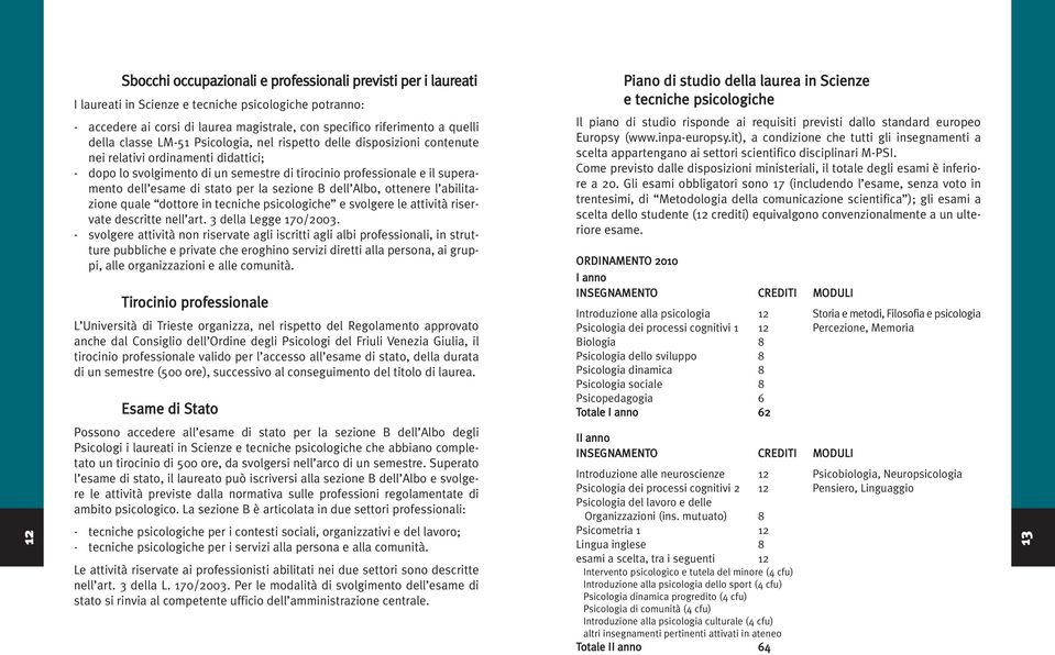 esame di stato per la sezione B dell Albo, ottenere l abilitazione quale dottore in tecniche psicologiche e svolgere le attività riservate descritte nell art. 3 della Legge 170/2003.