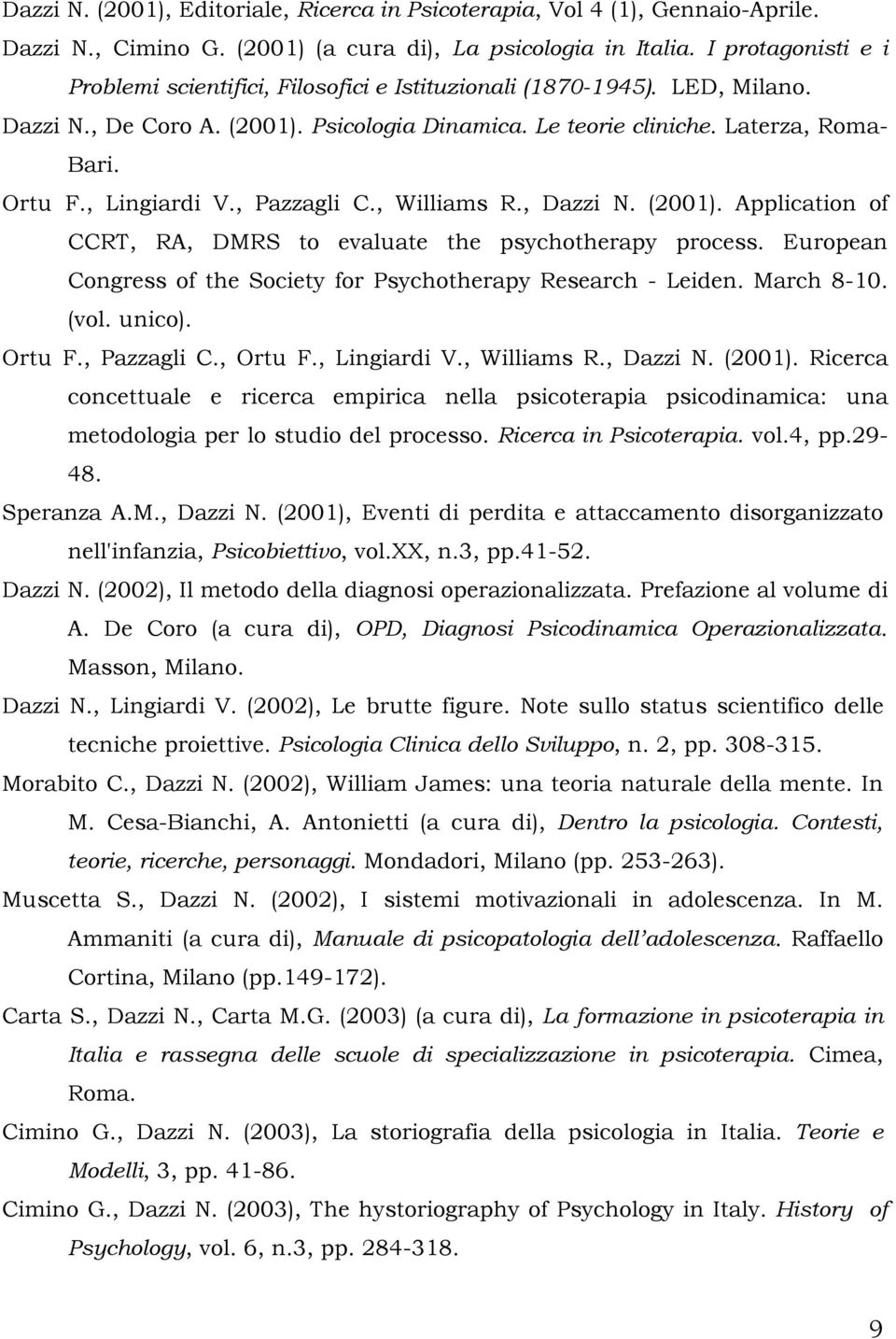 , Lingiardi V., Pazzagli C., Williams R., Dazzi N. (2001). Application of CCRT, RA, DMRS to evaluate the psychotherapy process. European Congress of the Society for Psychotherapy Research - Leiden.