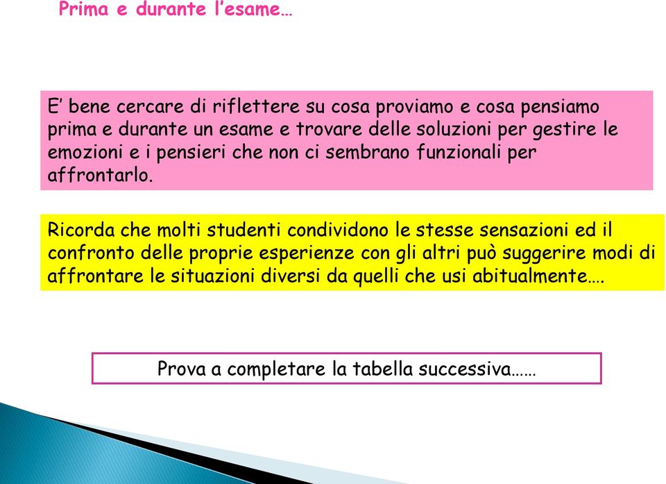 Ricorda che molti studenti condividono le stesse sensazioni ed il confronto delle proprie esperienze con gli altri