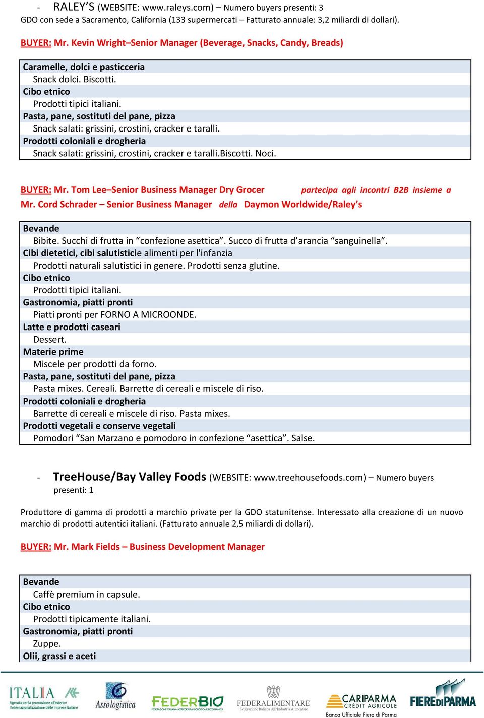 Noci. BUYER: Mr. Tom Lee Senior Business Manager Dry Grocer partecipa agli incontri B2B insieme a Mr. Cord Schrader Senior Business Manager della Daymon Worldwide/Raley s Bibite.