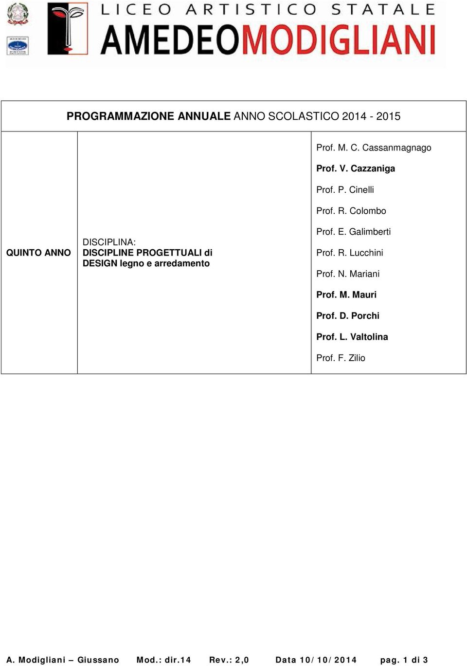 Colombo QUINTO ANNO DISCIPLINA: DISCIPLINE PROGETTUALI di DESIGN legno e arredamento Prof. E.