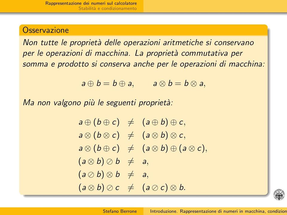 La proprietà commutativa per somma e prodotto si conserva anche per le operazioni di