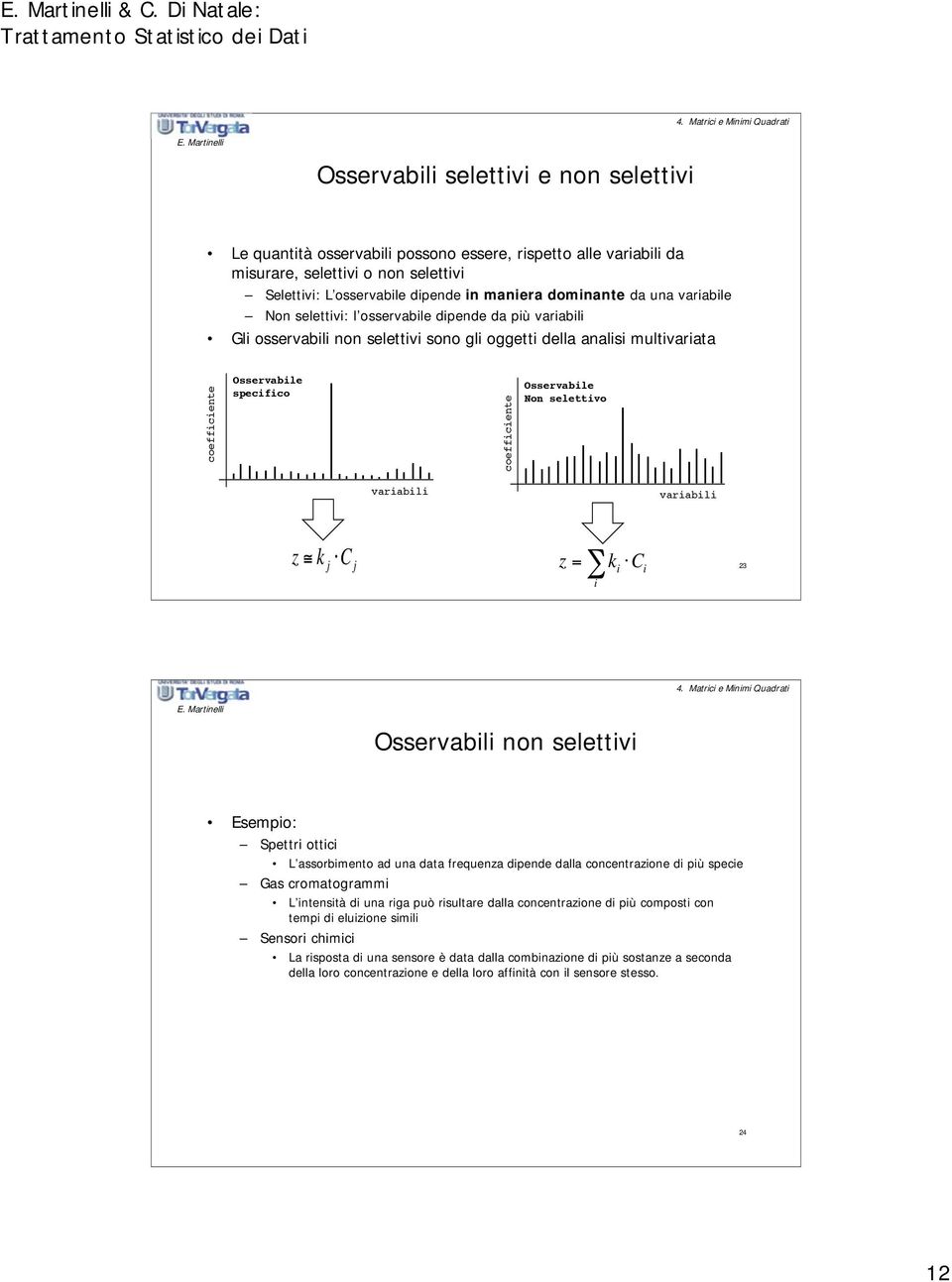 coefficiente Osservabile Non selettivo variabili variabili z k j C j z = k i C i i 23 Osservabili non selettivi Esempio: Spettri ottici L assorbimento ad una data frequenza dipende dalla