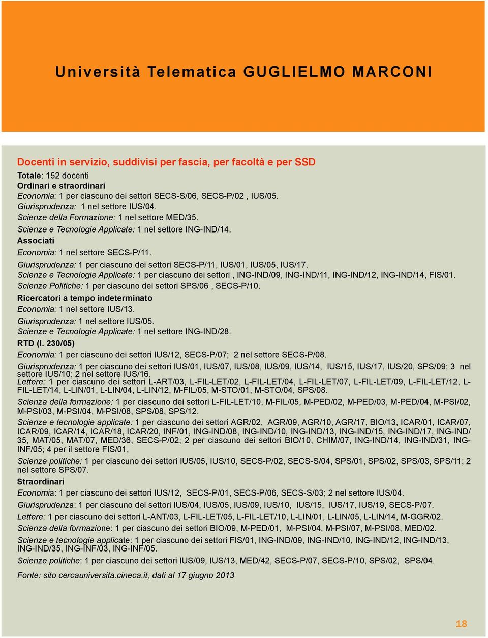 Associati Economia: 1 nel settore SECS-P/11. Giurisprudenza: 1 per ciascuno dei settori SECS-P/11, IUS/01, IUS/05, IUS/17.